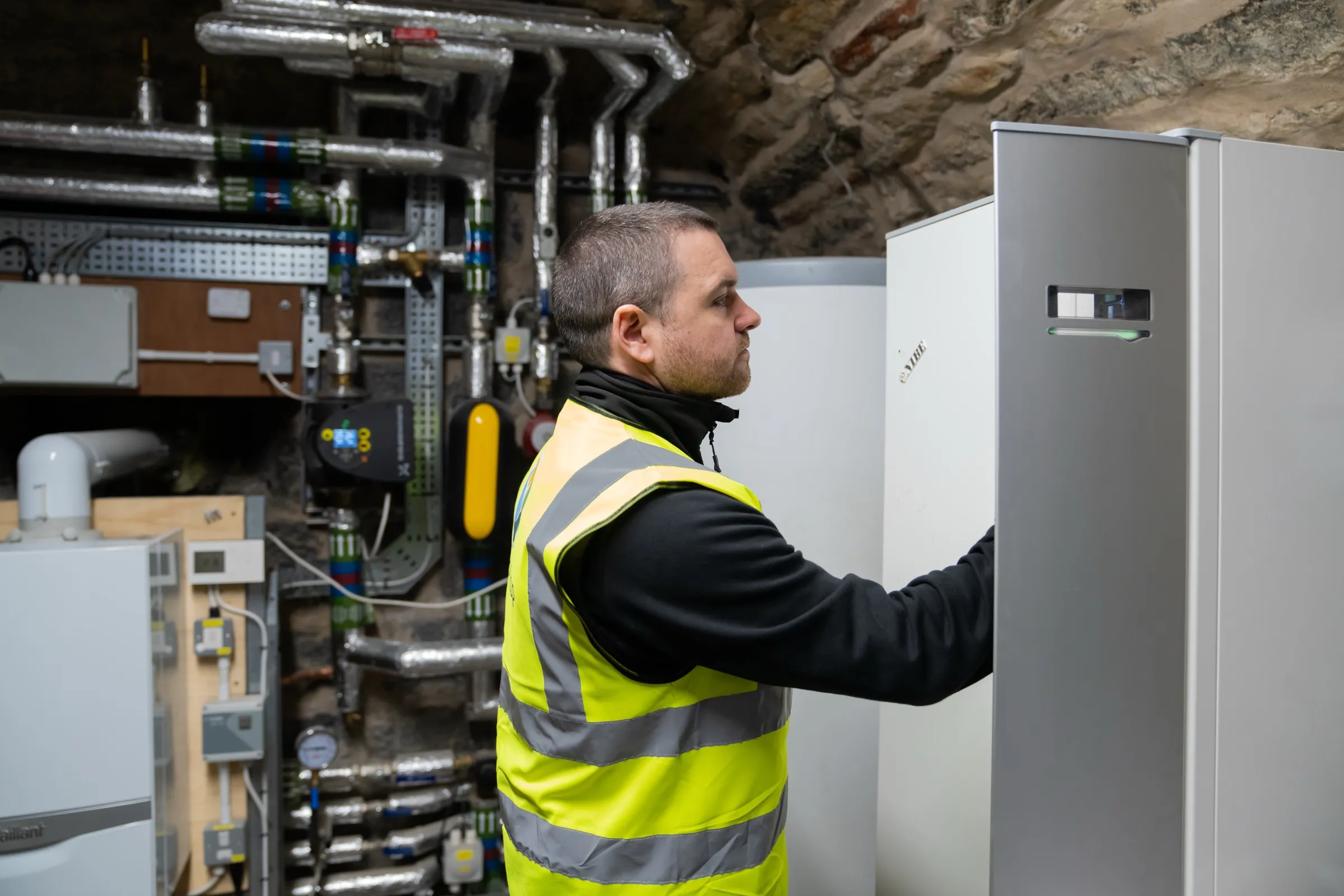 Ground source heat pump installation at Rossend Castle, Burntisland, Fife